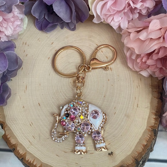 Gorgeous Ornate Pink Crystal Elephant Keychain Charm - Picture 9 of 15